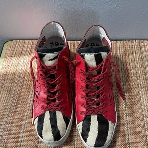 DOLCE VITA RED LEATHER & ZEBRA HAIR HIGH TOPS